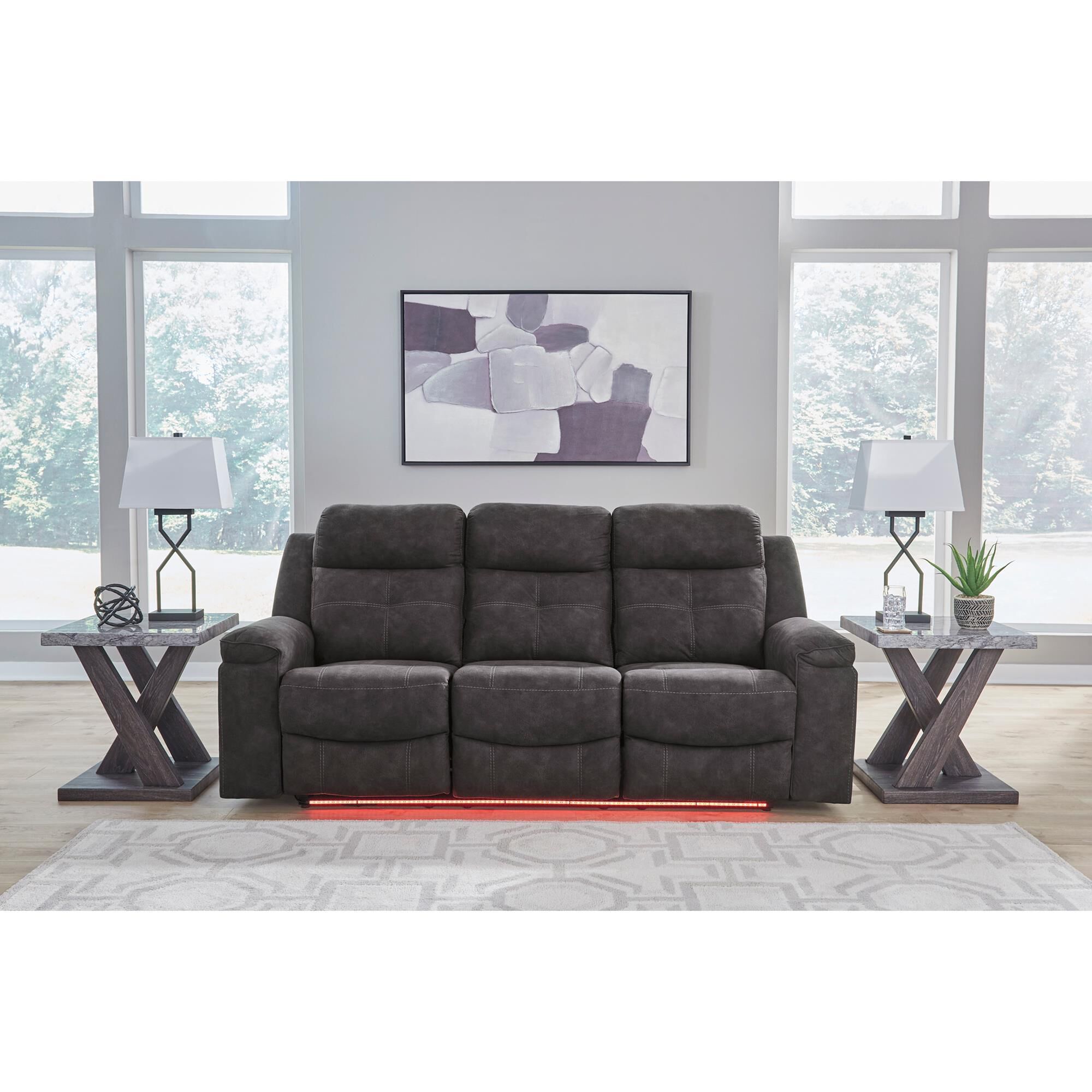 Ashley Brysonview Manual Reclining Sofa in Charcoal