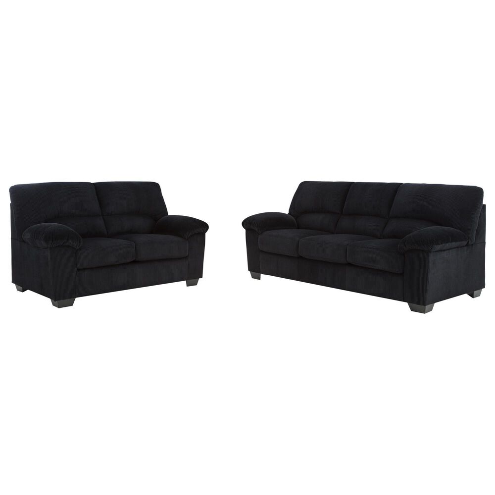 Ashley SimpleJoy Stationary Sofa and Loveseat Set in Onyx, , large