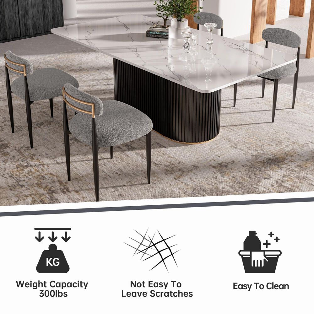 Morden Fort Modern Boucle Side Chair with Grey Cushion in Black and Gold (Set of 4), , large