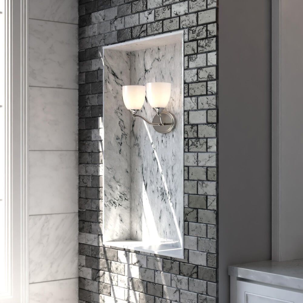 Vaxcel Bellwood 2-Light Bathroom Vanity with Frosted Glass Shades in Satin Nickel, , large