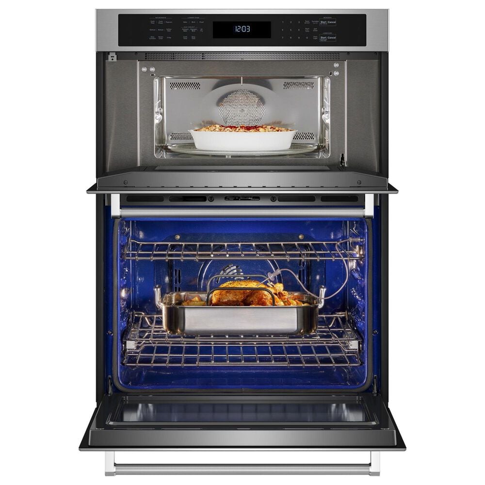 Kitchenaid 2-Piece Kitchen Package with PrintShield Stainless Steel 30&quot; Combination Microwave Wall Oven and Black 30&quot; Electric Cooktop, , large