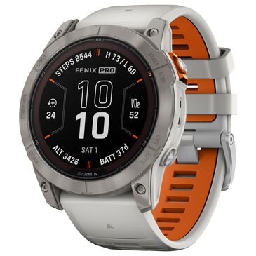 Garmin Fenix 7X Pro Sapphire Solar Edition Smartwatch 51mm Titanium Case with Fog Gray and Ember Orange Band, , large