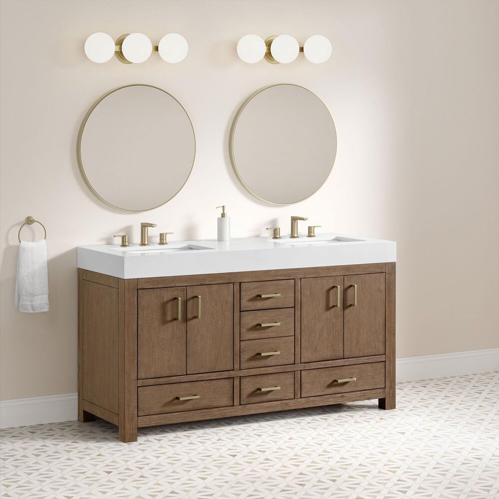 37B Alanya 60" Double Bathroom Vanity in Walnut Drift with White Composite Stone Top, , large