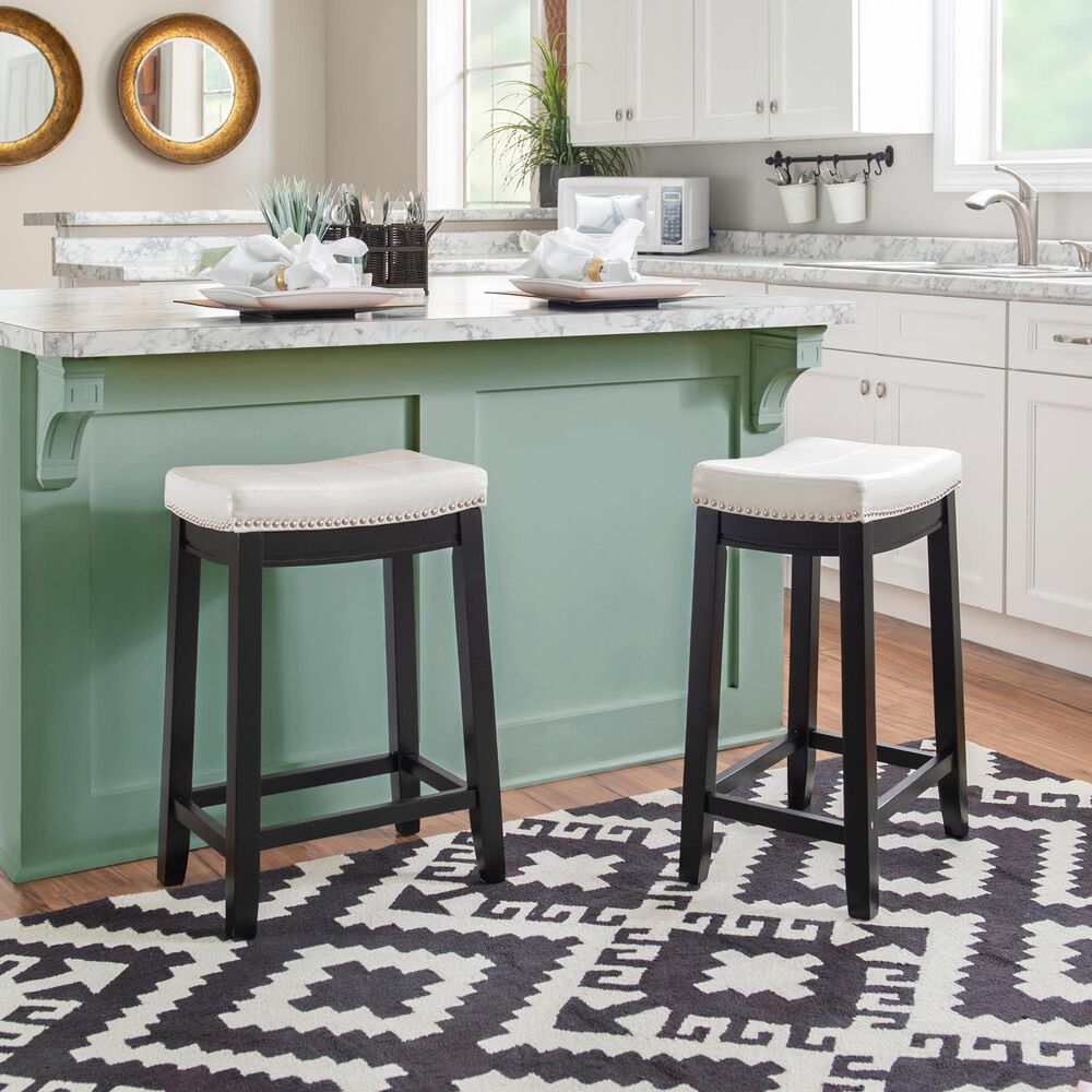 Linon Home Decor Claridge Counter Stool with White Cushion in Black, , large