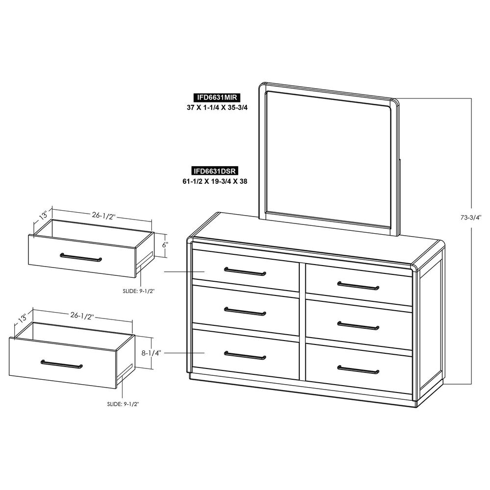 Fallridge Mezquite Solid Wood 6 Drawer Dresser and Mirror in Black natural Grain, , large