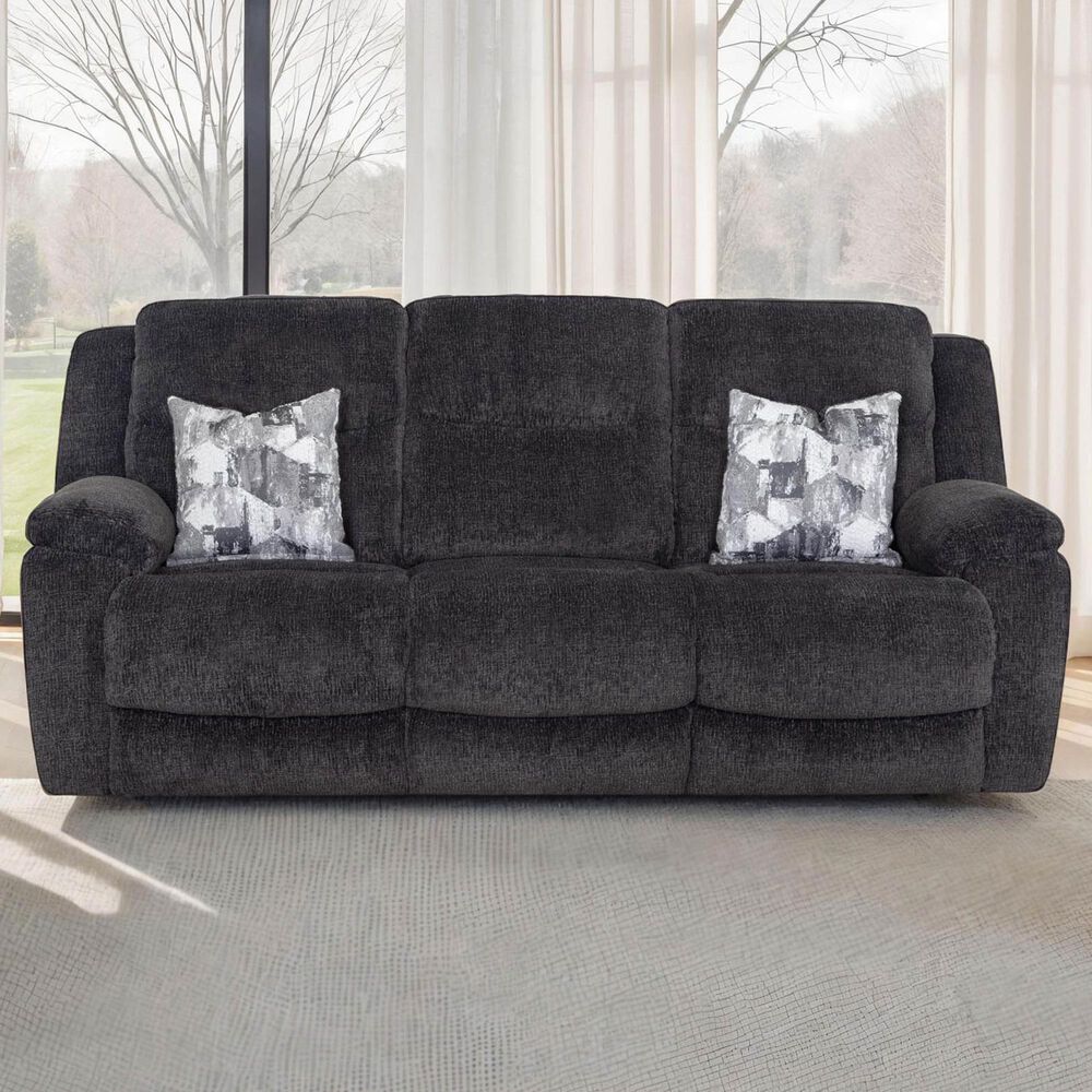 Moore Furniture Heston Manual Reclining Sofa with Drop Down Table in Frenzy Graphite, , large
