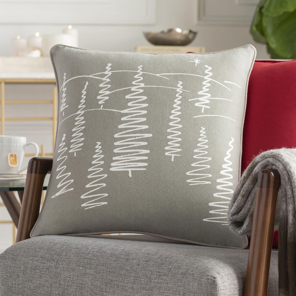 Surya Inc Holiday Trees 18" Toss Pillow in Light Gray and Ivory, , large