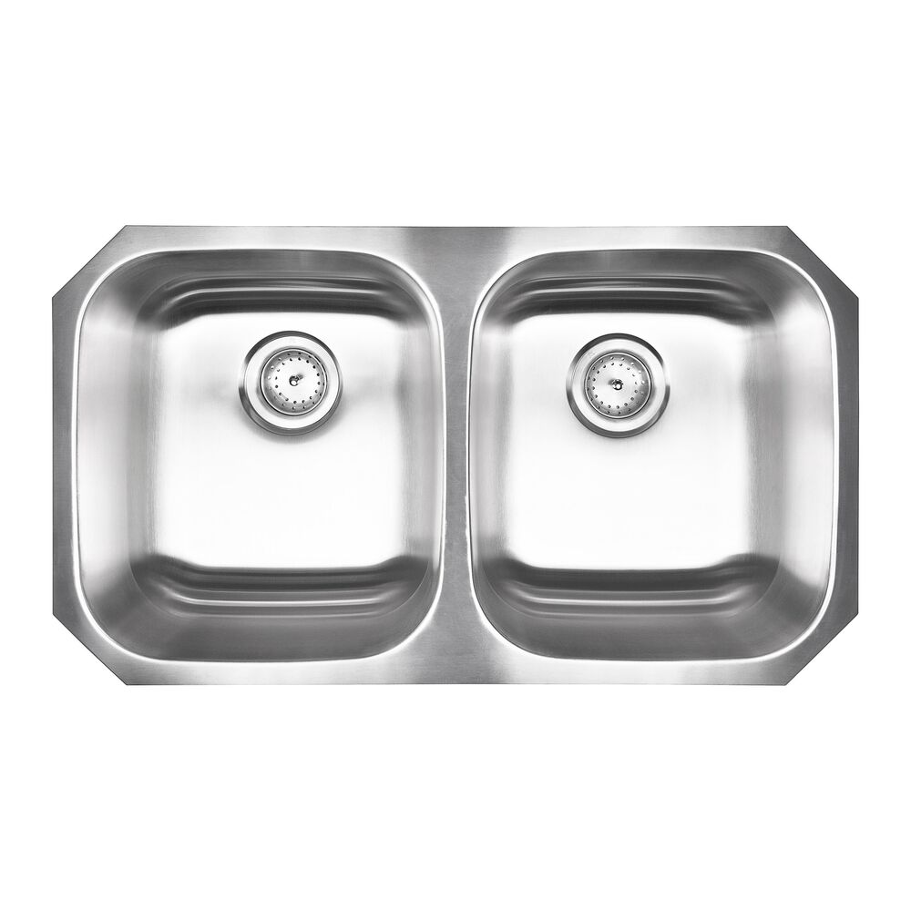 MS International Double Bowl 18-Gauge Stainless Steel Undermount Kitchen Sink, , large