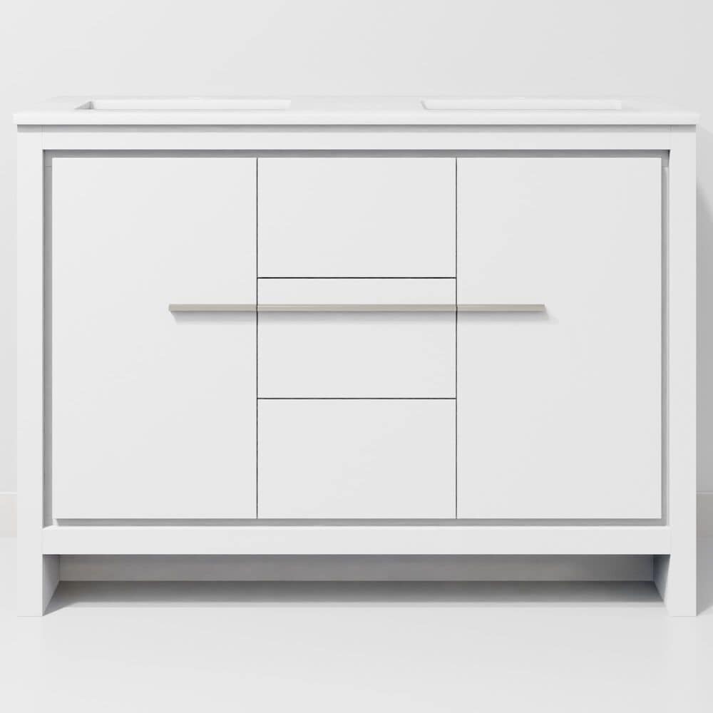 Lexora Home Lafarre 48" Double Bathroom Vanity in White with 2 cm White Cultured Marble Top and Rectangular Sinks, , large