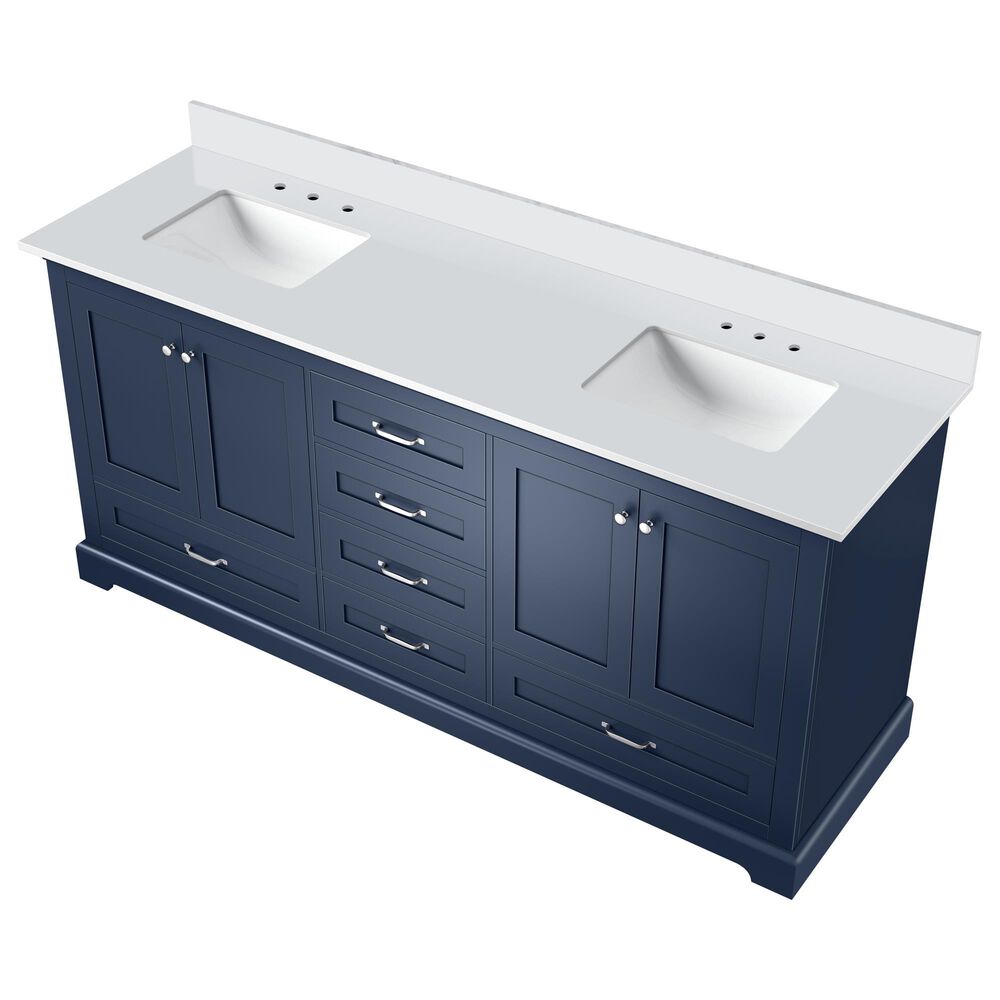 Lexora Home Dukes 72&quot; Double Bathroom Vanity in Navy Blue with 2 cm White Cultured Marble Top and Rectangular Sinks, , large