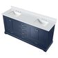 Lexora Home Dukes 72" Double Bathroom Vanity in Navy Blue with 2 cm White Cultured Marble Top and Rectangular Sinks, , large