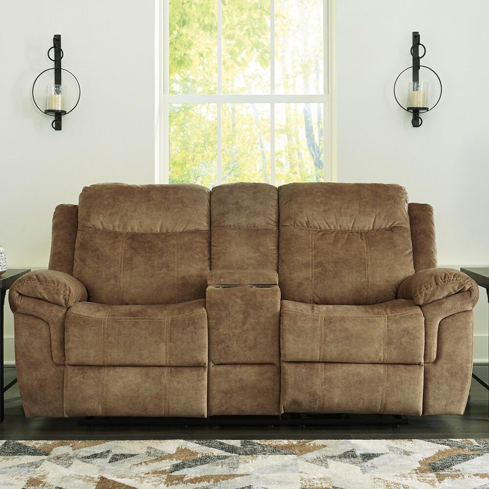 Signature Design by Ashley Huddle Double Reclining Loveseat with Console in Nutmeg, , large