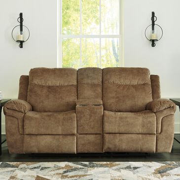 Signature Design by Ashley Huddle Double Reclining Loveseat with Console in Nutmeg, , large