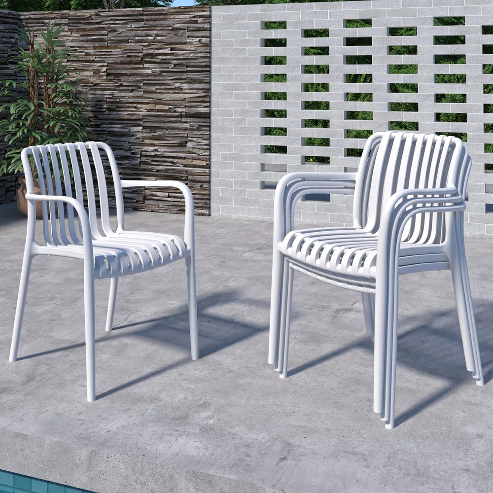 International Home Miami Curazao Outdoor Stackable Dining Chair in White (Set of 4), , large