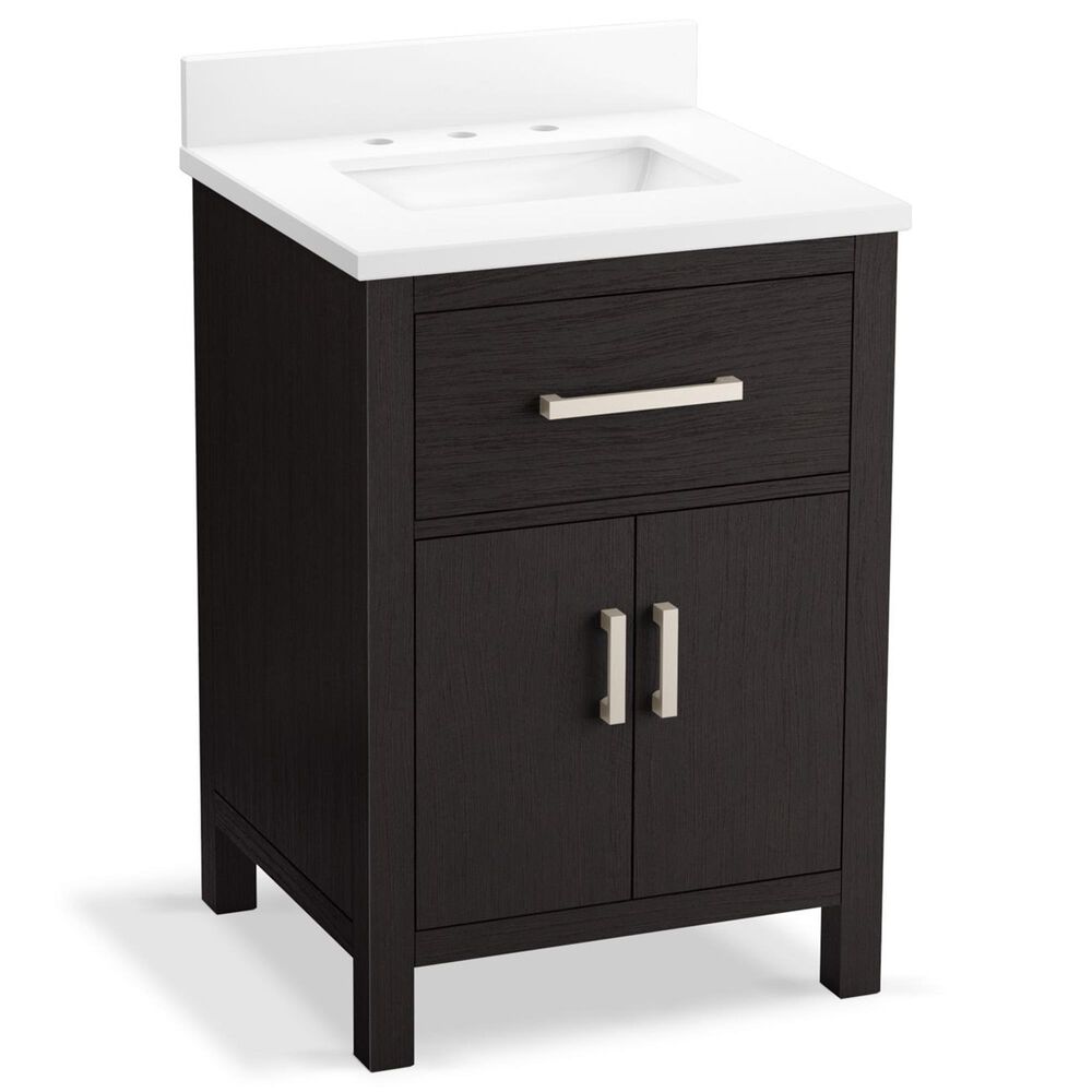 Kohler Kresla 24" Single Bathroom Vanity in Carbon Oak with 3 cm White Quartz Top and Rectangular Sink, , large