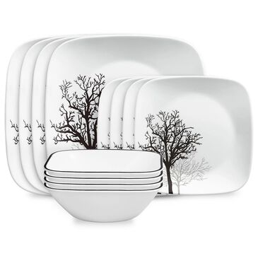Corelle Timber Shadows 12-Piece Square Dinnerware Set in White, Black and Gray, , large