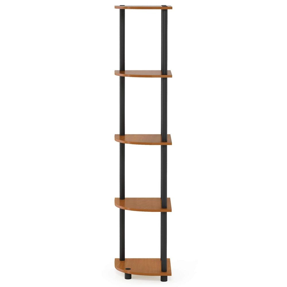 HOMLUX 5-Tier Modern Tall Corner Open Bookshelf in Light Cherry and Black, , large