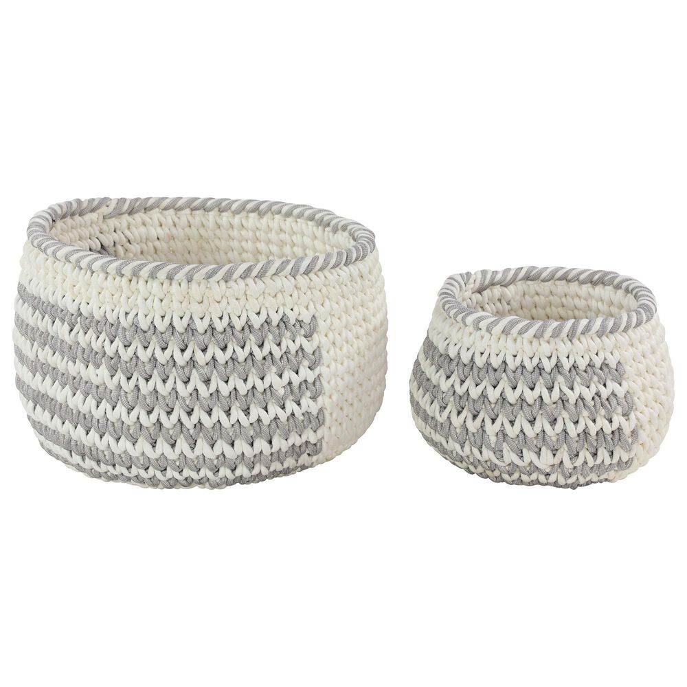 Maple and Jade Bohemian Fabric Woven Storage Basket in Grey Set of 2, , large
