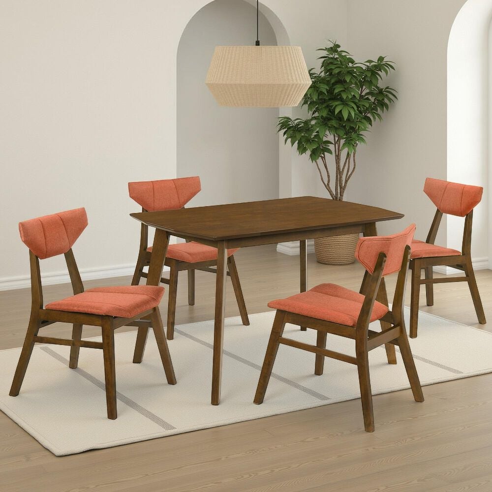 Armen Living Amaris Side Chair with Poppy Upholstery in Warm Walnut (Set of 4), , large