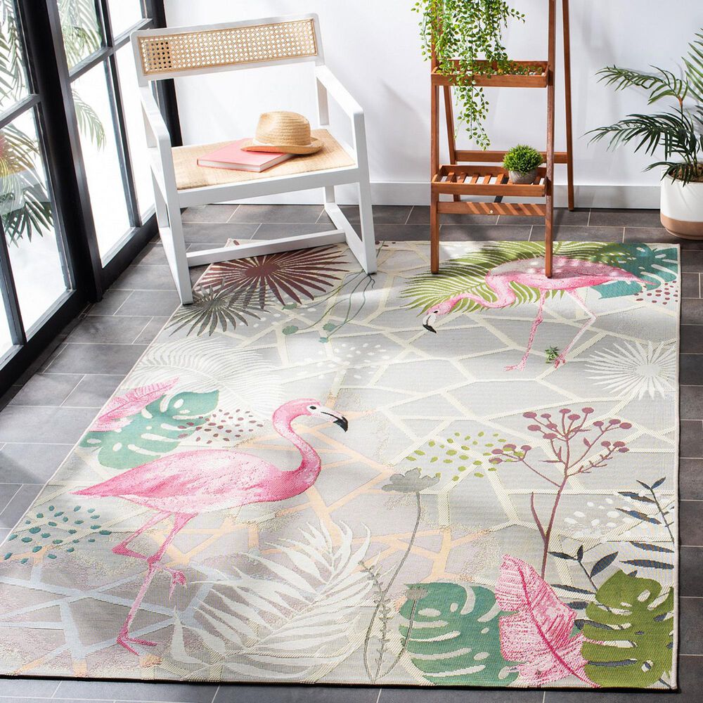 Safavieh Barbados  6&#39;6&quot; x 9&#39;4&quot; Grey and Pink Indoor/Outdoor Area Rug, , large