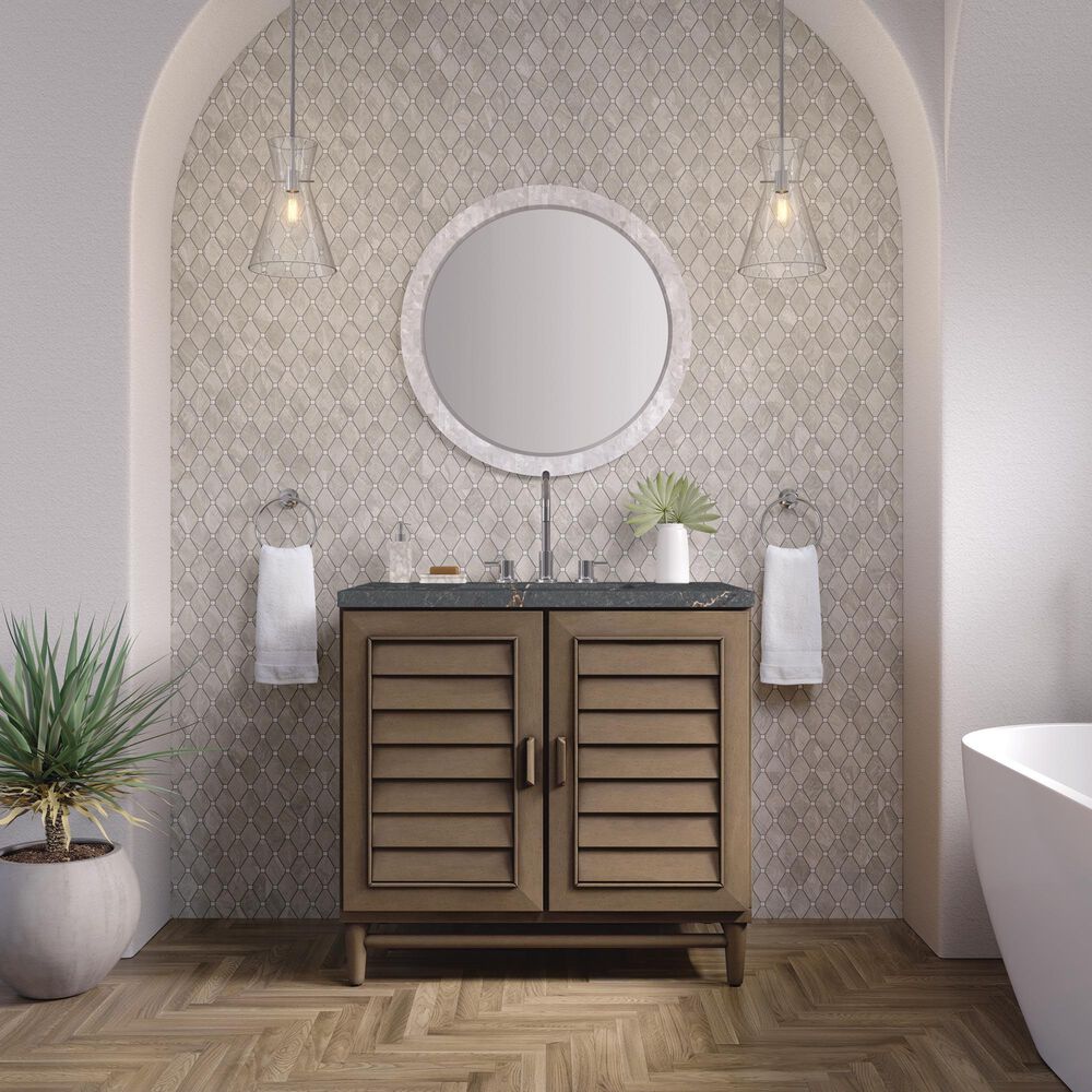 James Martin Vanities Portland 36&quot; Single Bathroom Vanity in Whitewashed Walnut with 3 cm Parisien Bleu Quartz Top and Rectangular Sink, , large