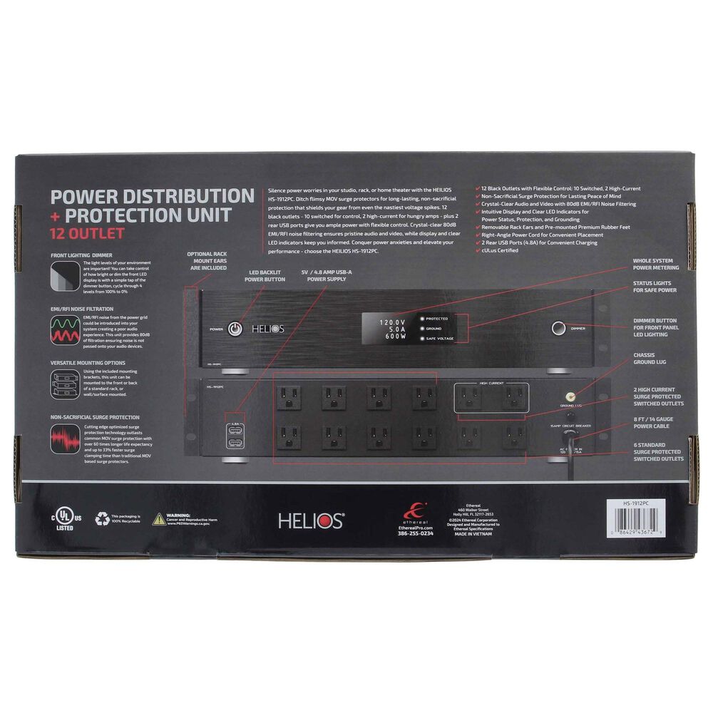 Helios 12-Outlet Rack Mountable Non Sacrificial Surge Protector in Black, , large