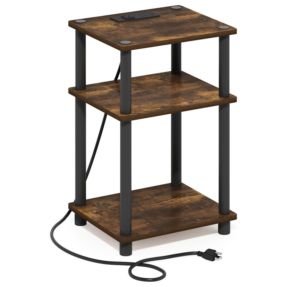 HOMLUX 3-Tier Turn-N-Tube End Table with Charging Station in Amber Pine and Black, , large