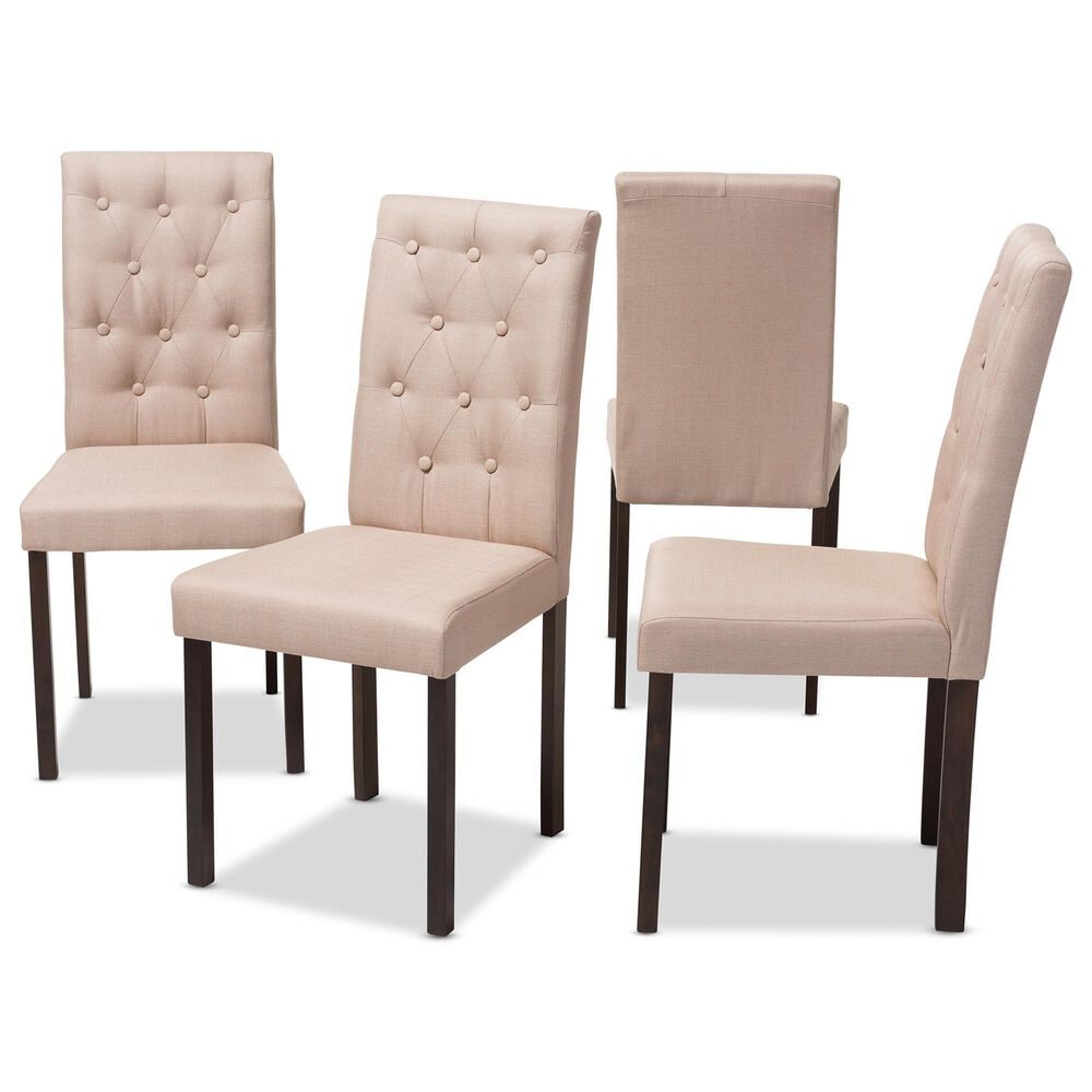 Baxton Studio Gardner Side Chair with Beige Upholstered in Dark Brown (Set of 4), , large