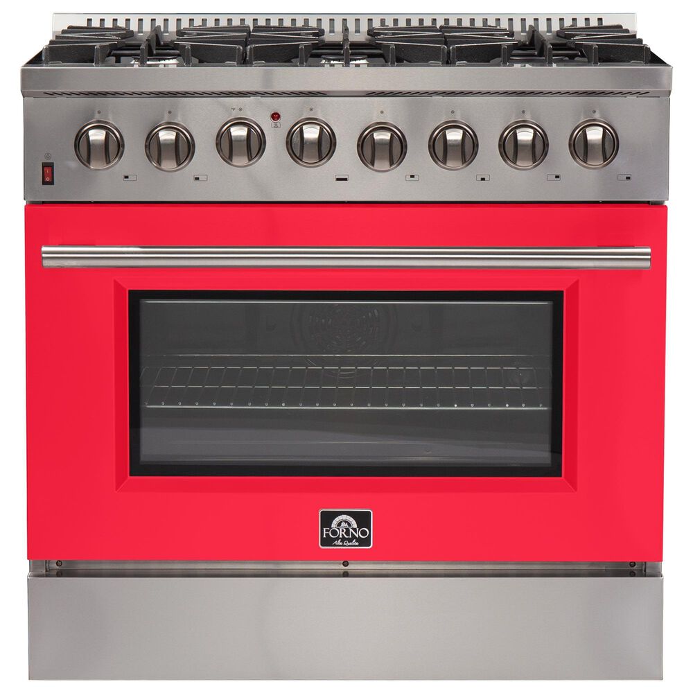 Forno Galiano 36" Freestanding Dual Fuel Range in Red and Stainless Steel, , large