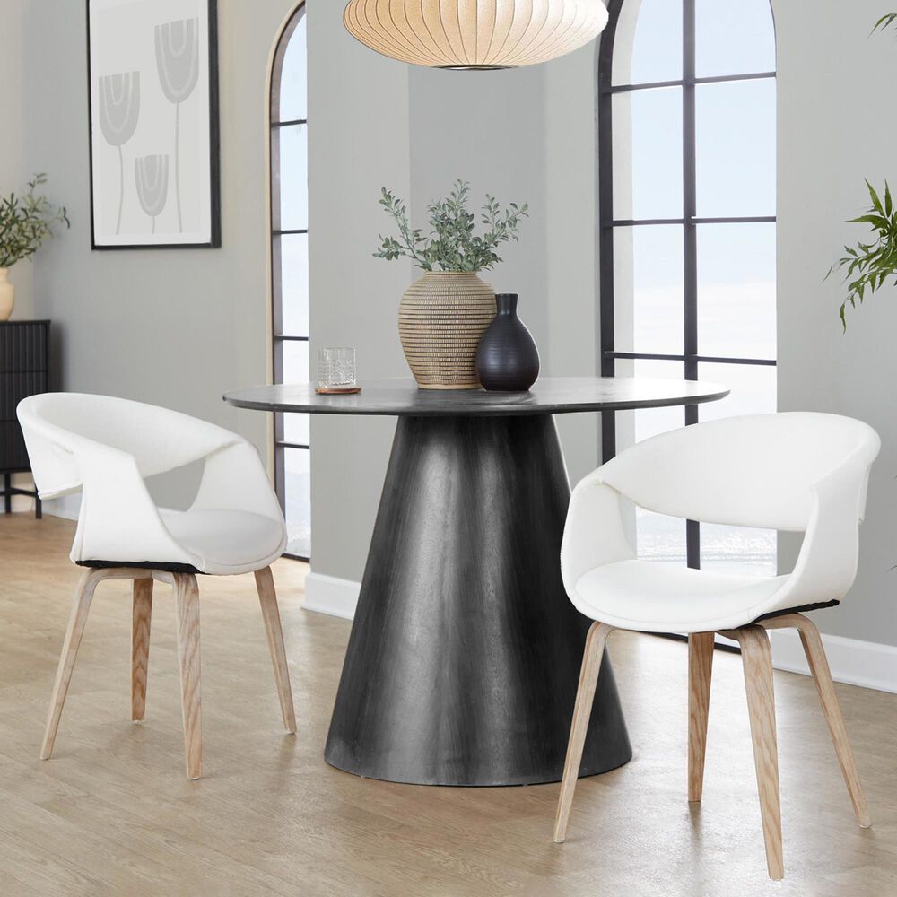 LumiSource Curvo Contemporary Upholstered Chair in Whitewashed Wood and White Faux Leather by LumiSource - Set of 2, , large