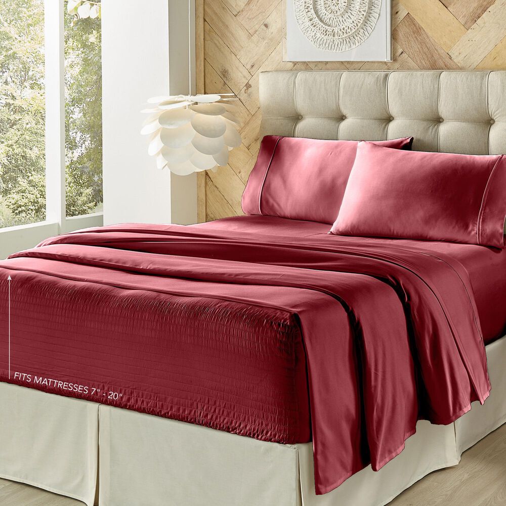 J. Queen New York Royal Fit 4-Piece Full Sheet Set in Burgundy, , large