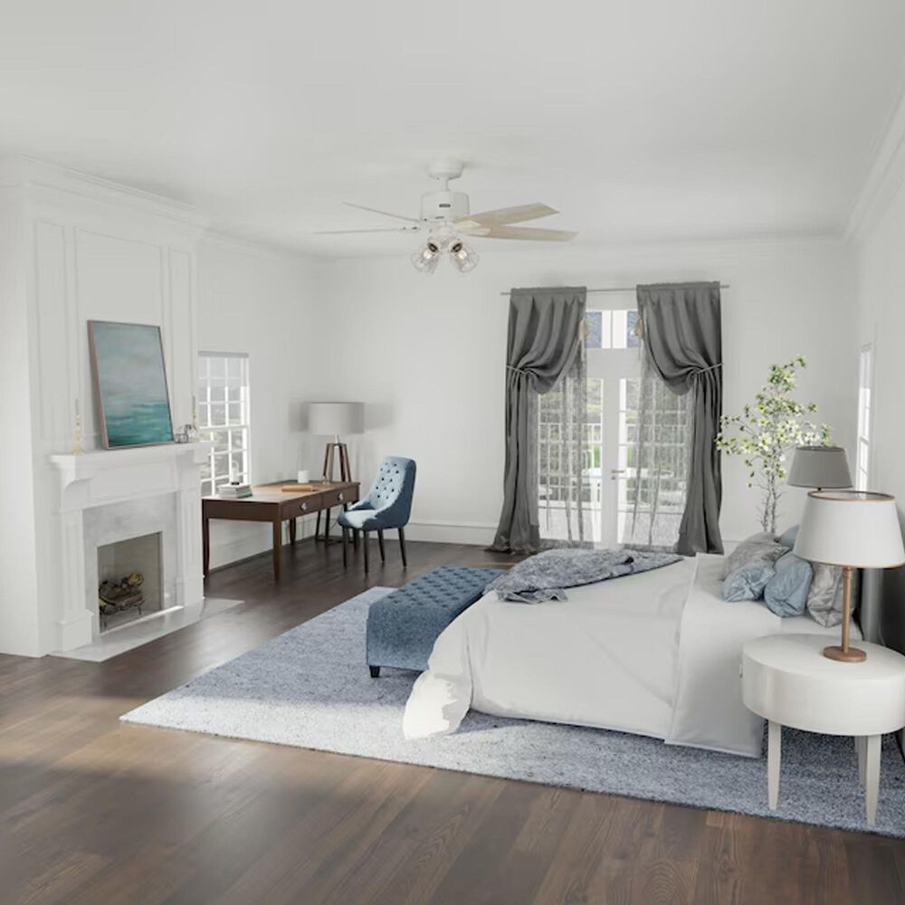 Hunter Gatlinburg Easy Install 52&quot; LED Indoor Ceiling Fan with Light and Remote in Matte White with Light Oak Blades, , large