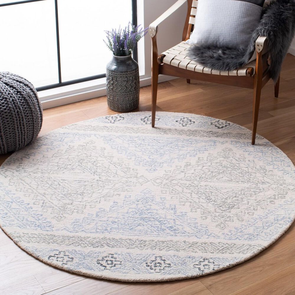 Safavieh Micro-Loop 5&#39; Round Ivory and Grey Area Rug, , large