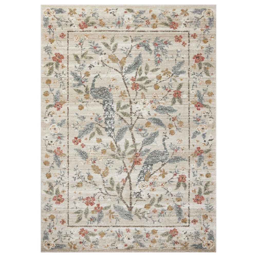 Rifle Paper Co. x Loloi Laurel Peacock Garden 5"3" x 7"8" Cream Area Rug, , large