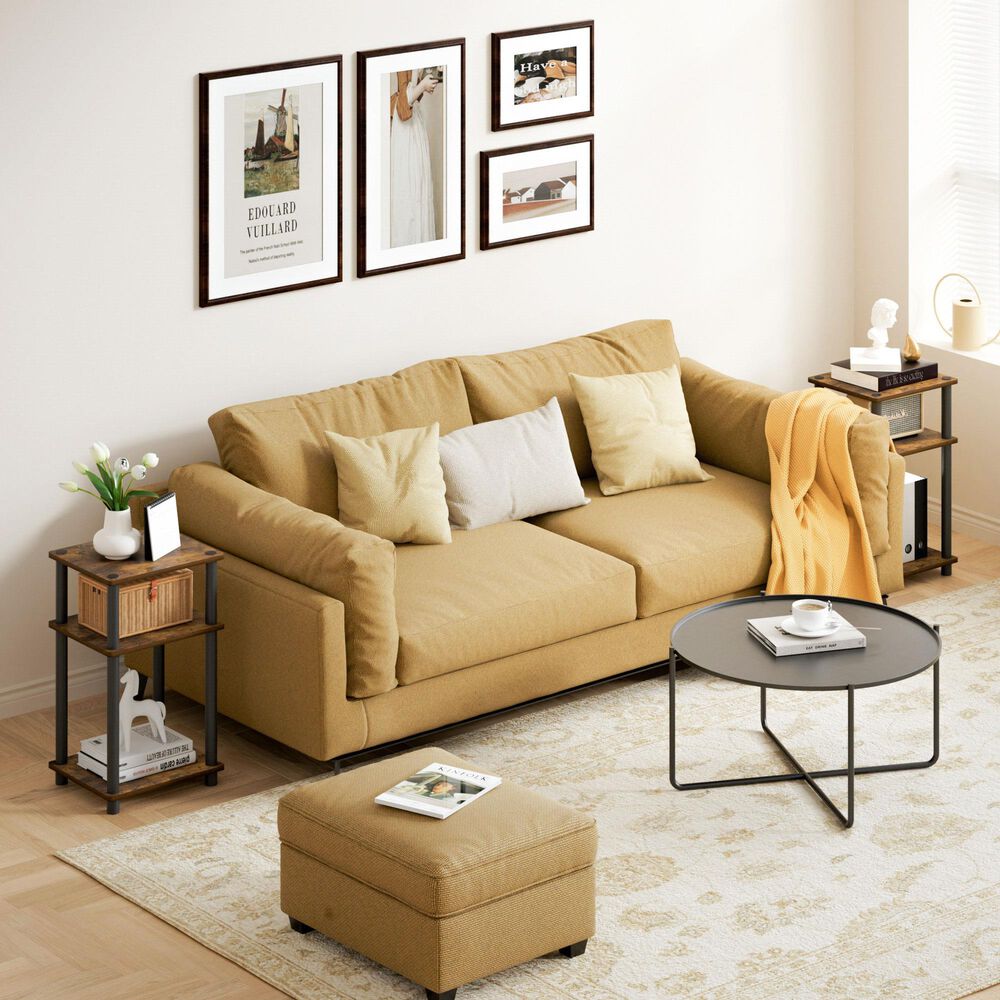 HOMLUX 3-Tier Turn-N-Tube End Table in Amber Pine and Black (Set of 2), , large