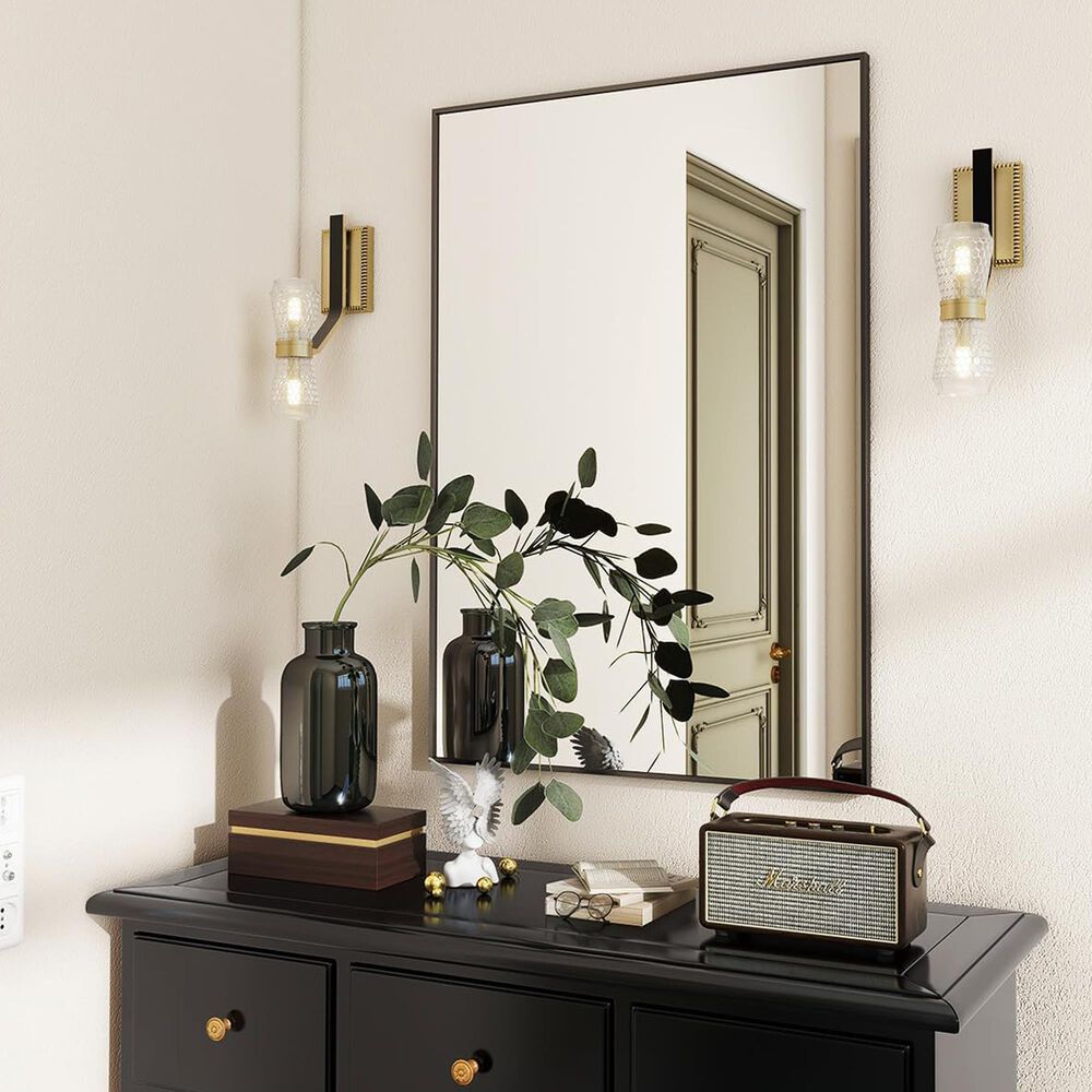 HOMLUX 26" x 38" Wall Mount Rectangular Decorative Mirror in Black, , large