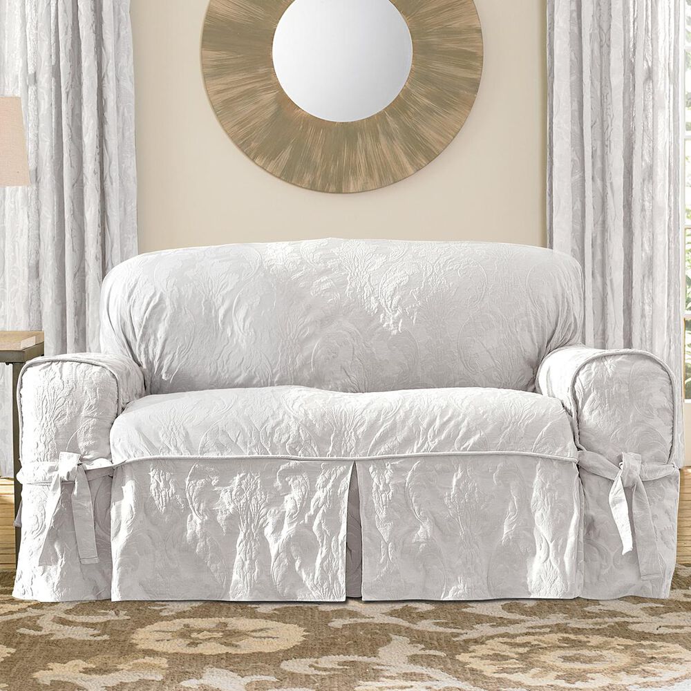 Surefit Loveseat Slipcover in White, , large