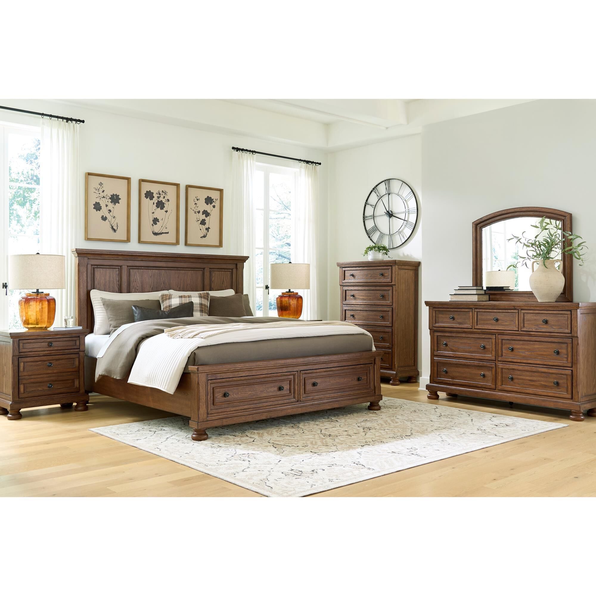 Ashley Zackaryn 4 Piece King Bedroom Set in Warm Brown with Panel