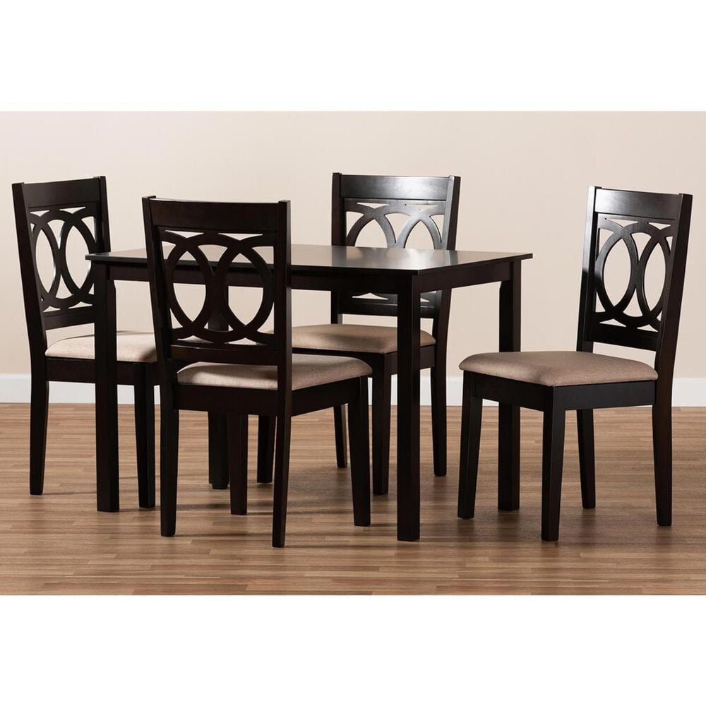 Baxton Studio Lenoir 5-Piece Dining Set in Sand Brown and Espresso, , large