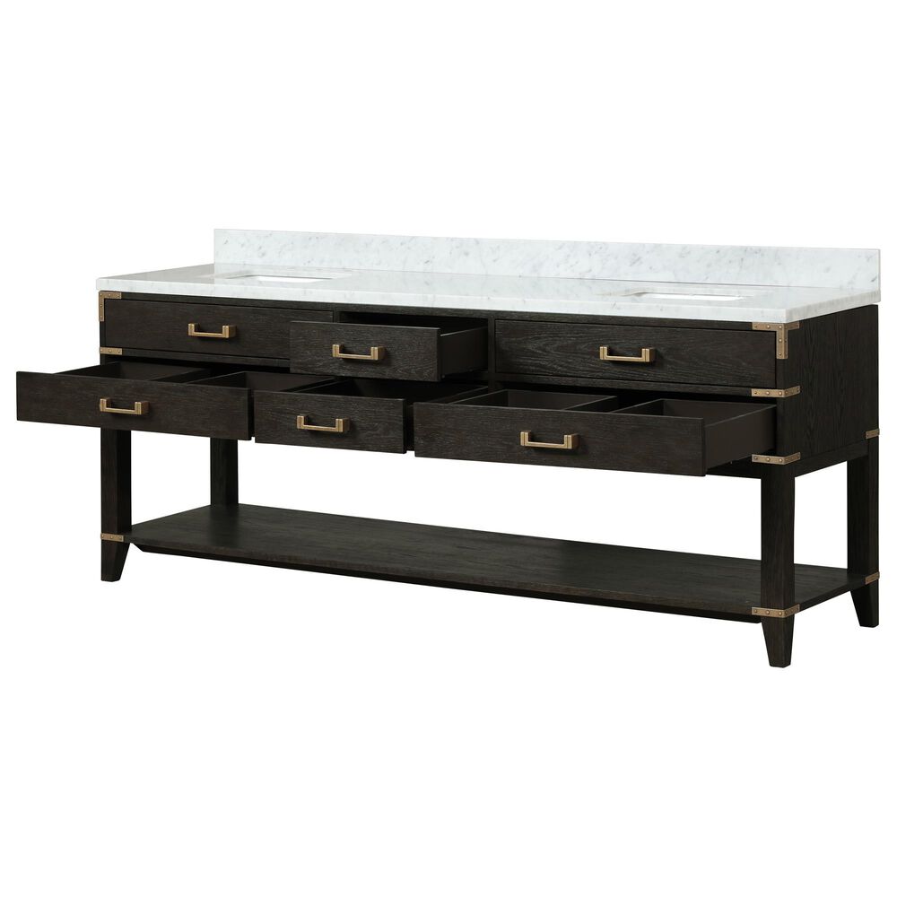 Lexora Home Norwalk 84&quot; Double Bathroom Vanity in Black Oak with White Carrara Marble Top and Rectangular Sinks, , large