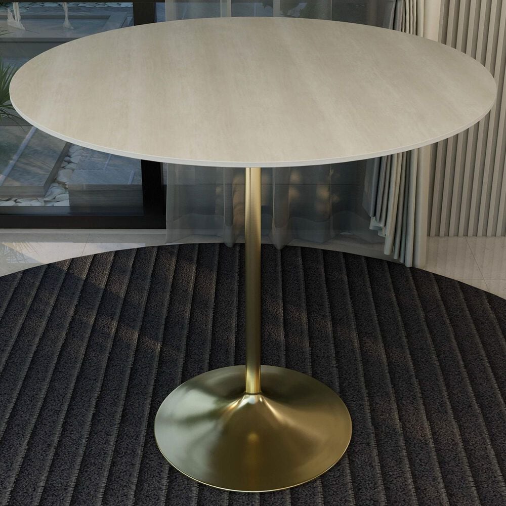 Leisuremod LeisureMod Verve Collection Modern Bar Height Table Brushed Gold Base with 48 Round Light Natural Wood MDF Top, , large