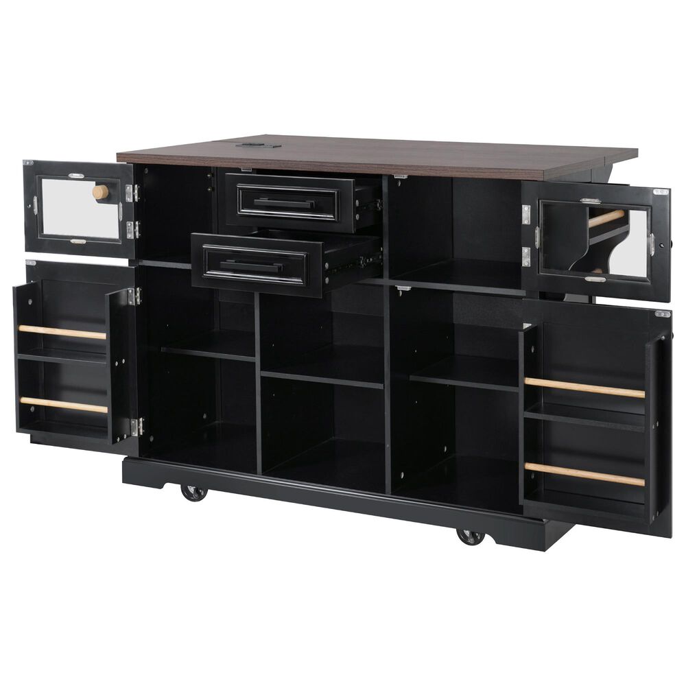 HOMLUX 54.9" Kitchen Island with Drop Leaf in Black and Brown, , large