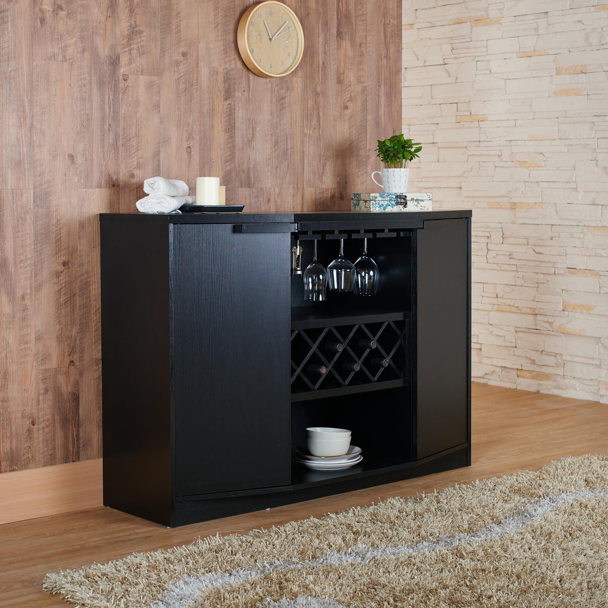 Furniture of America Clay Wine Bar Buffet in Black NFM
