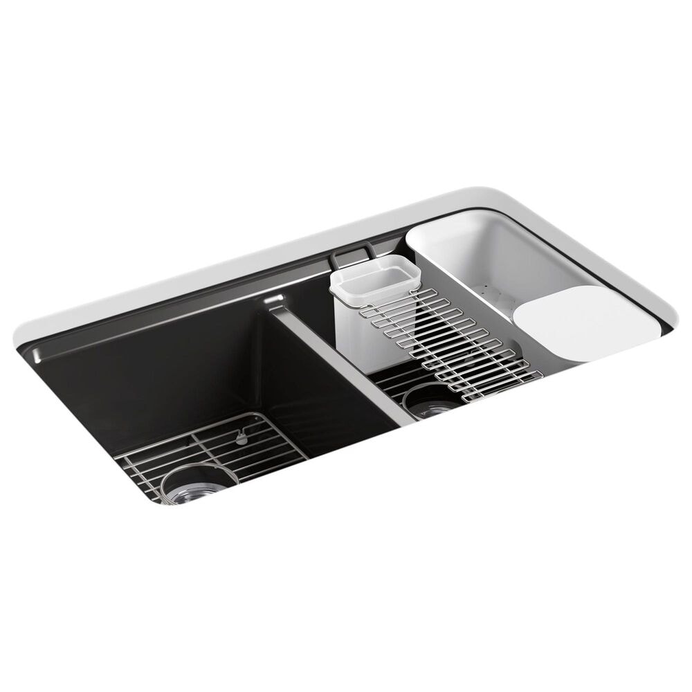Kohler Riverby 33" Undermount Double Bowl Workstation Kitchen Sink in Black, , large