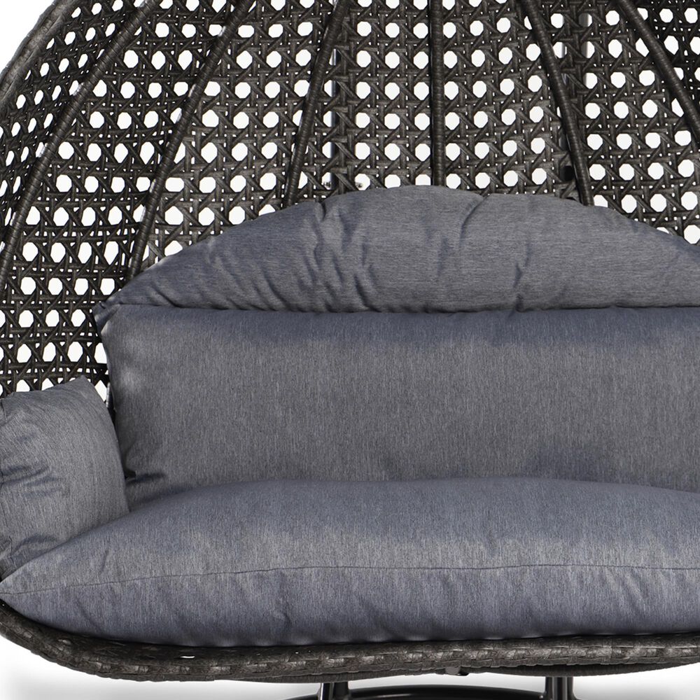 Leisuremod 57&quot; Patio 2-Seat Hanging Egg Swing Chair with Charcoal Blue Cushion in Charcoal, , large
