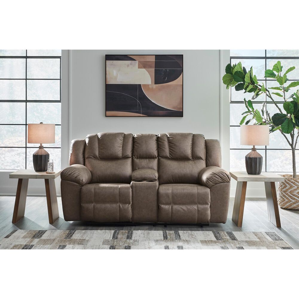 Ashley Lowilla Manual Double Reclining Loveseat with Console in Driftwood, , large