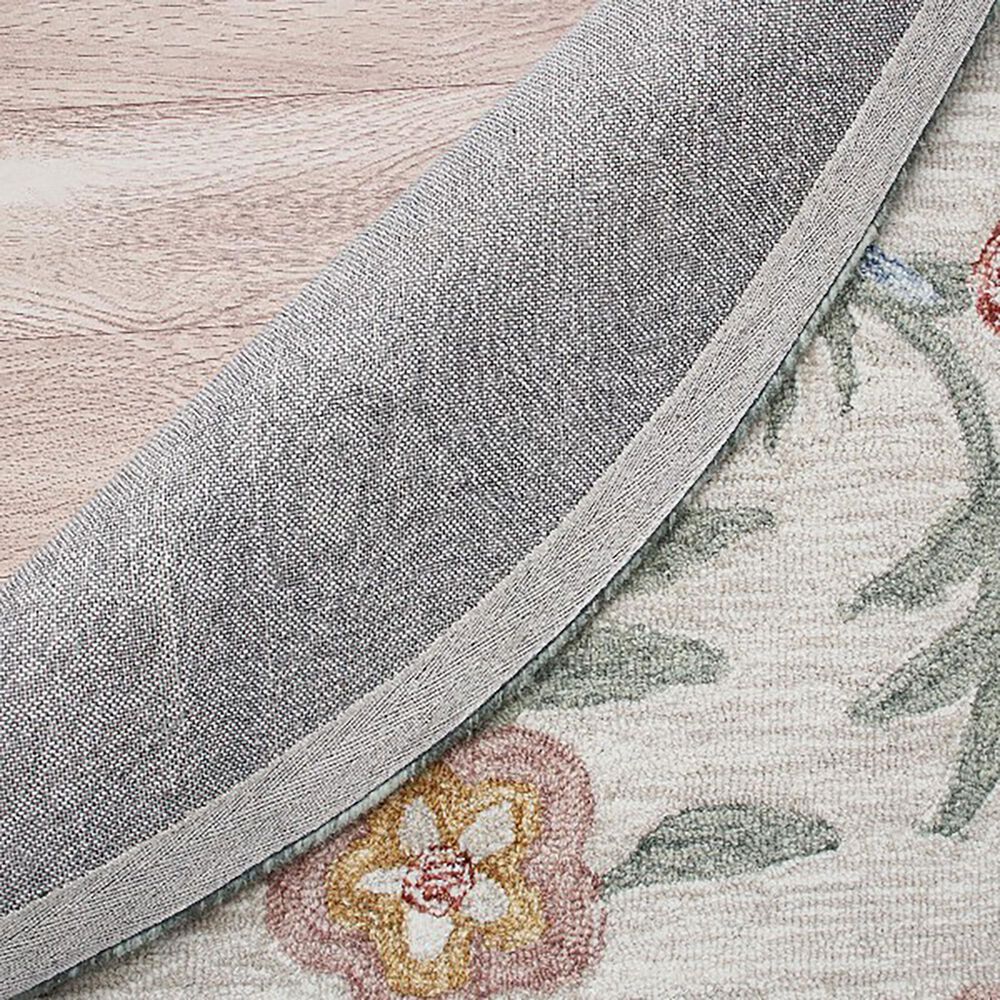 L&amp;R Resources Sinuous Vintage Floral Garden 6&#39; Round Cream, Green, Red, Yellow and Blue Area Rug, , large