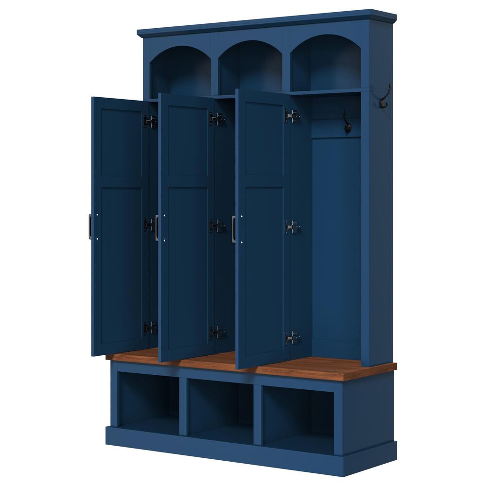 HOMLUX 5-Hook Hall Tree with 3 Hidden Storage in Blue and Walnut, , large