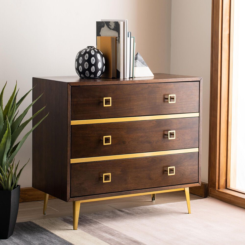 Safavieh Katia 3 Drawer Chest in Walnut/Gold, , large