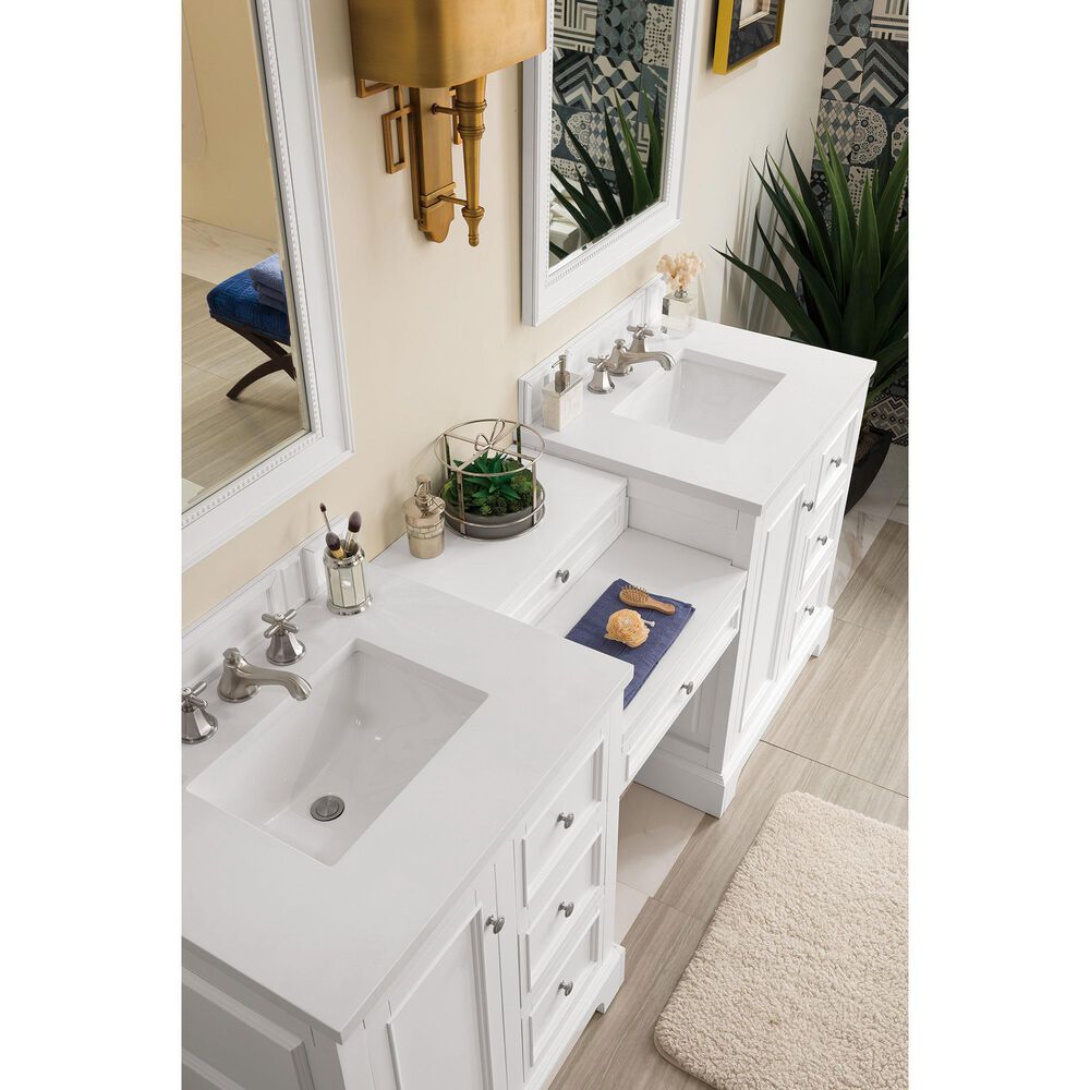 James Martin Vanities De Soto 82" Double Bathroom Vanity in Bright White with 3 cm White Zeus Quartz Top and Rectangular Sinks, , large